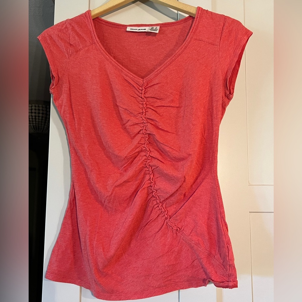 DKNY orange top, size S, ruching like front